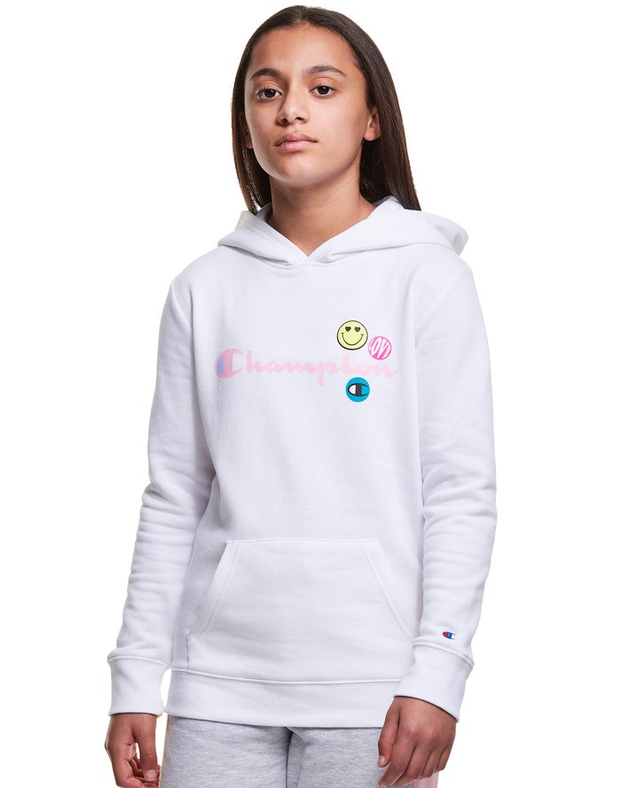 Champion Fleece Smiley Face - Tytön Valkoinen Huppari - Suomi 3756842-KY